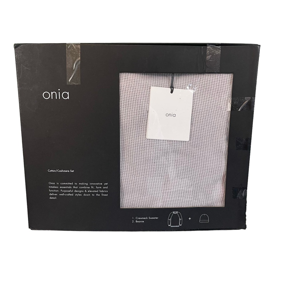 ONIA Beanie & Sweater Adult M Waffle Cotton Cashmere Boxset Heather Gray NEW